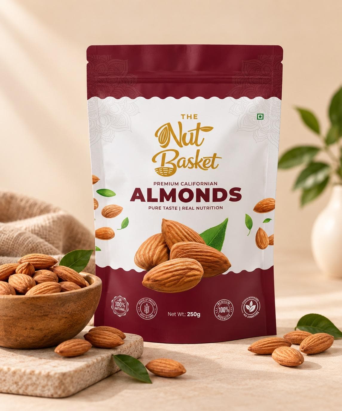 The Nut Basket premium Californian almonds pouch with whole almonds