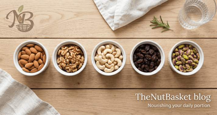 Daily dry fruit routine — organised assortment of nuts and raisins for daily consumption