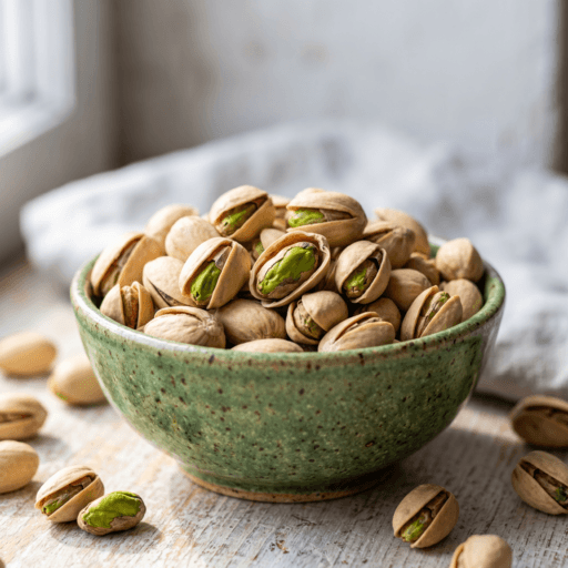 Premium Iranian pistachios in green ceramic bowl